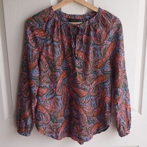 J Crew Vibrant Paisley Tie Neck Top Blouse Size 0